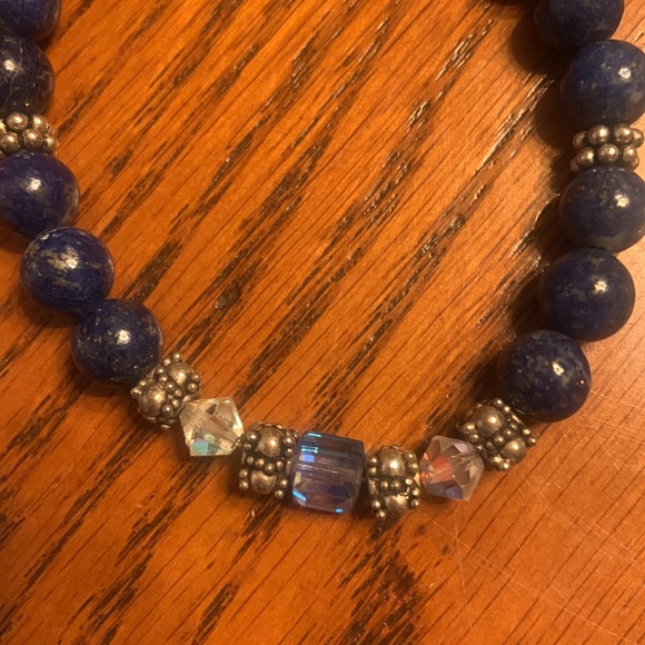 EUC Bracelet - Blue Lapis Beads, Silver and Crystals 8” - Picture 3 of 10
